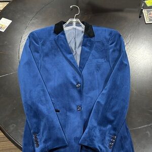 Blue Velvet Blazer with Black Collar